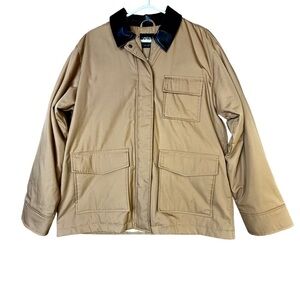 NEW! Zara Chore Coat Barn Coat 73% Cotton Faux Leather Cuffs Zip Up Sz Large